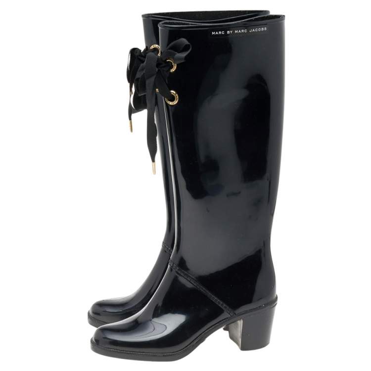 Pre Owned Marc by Marc Jacobs Black Rubber Rain Boots Size 37