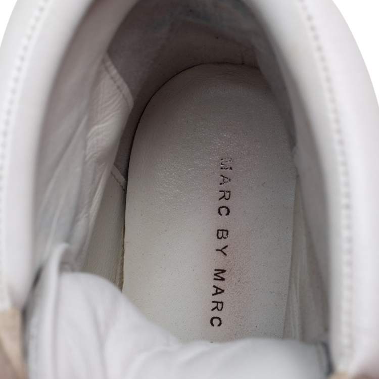 Pre Owned Marc by Marc Jacobs Tri-Color Leather and Suede Lace-Up Wedge Sneakers Size 37