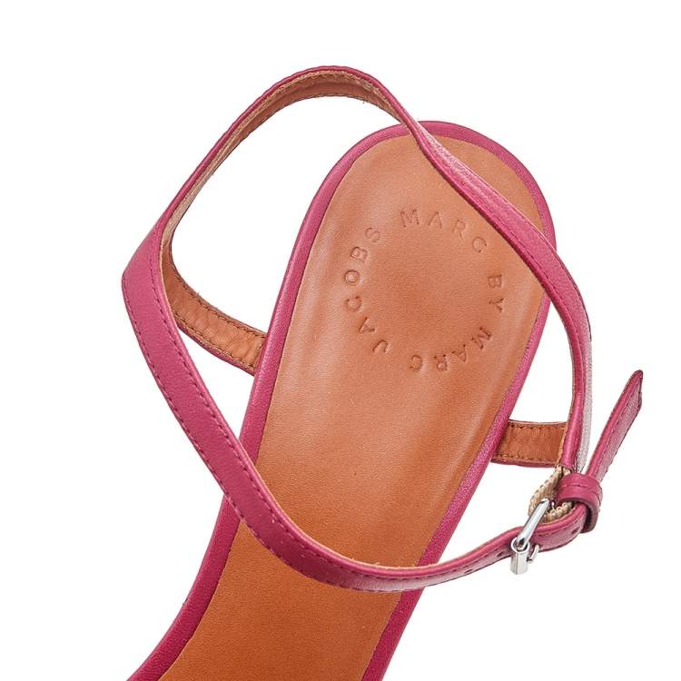 Pre Owned Marc by Marc Jacobs Pink Leather Ankle Strap Sandals Size 40