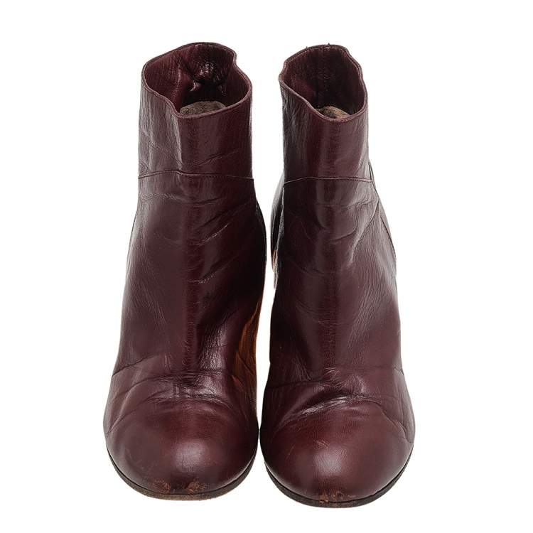 Pre Owned Marc by Marc Jacobs Burgundy Leather Ankle Length Boots Size 38