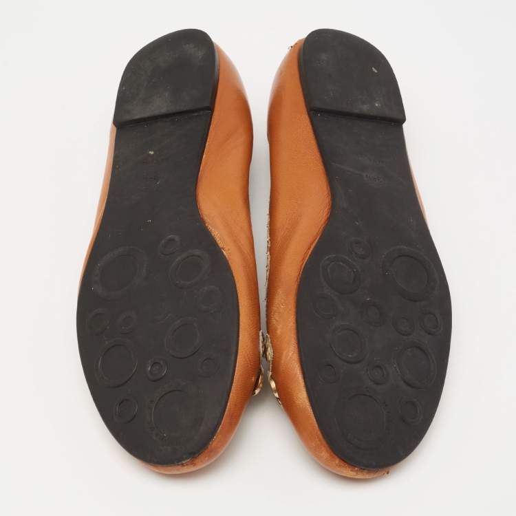 Pre Owned Marc by Marc Jacobs Tan Leather Chain Detail Ballet Flats Size 38.5