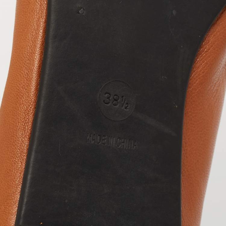 Pre Owned Marc by Marc Jacobs Tan Leather Chain Detail Ballet Flats Size 38.5