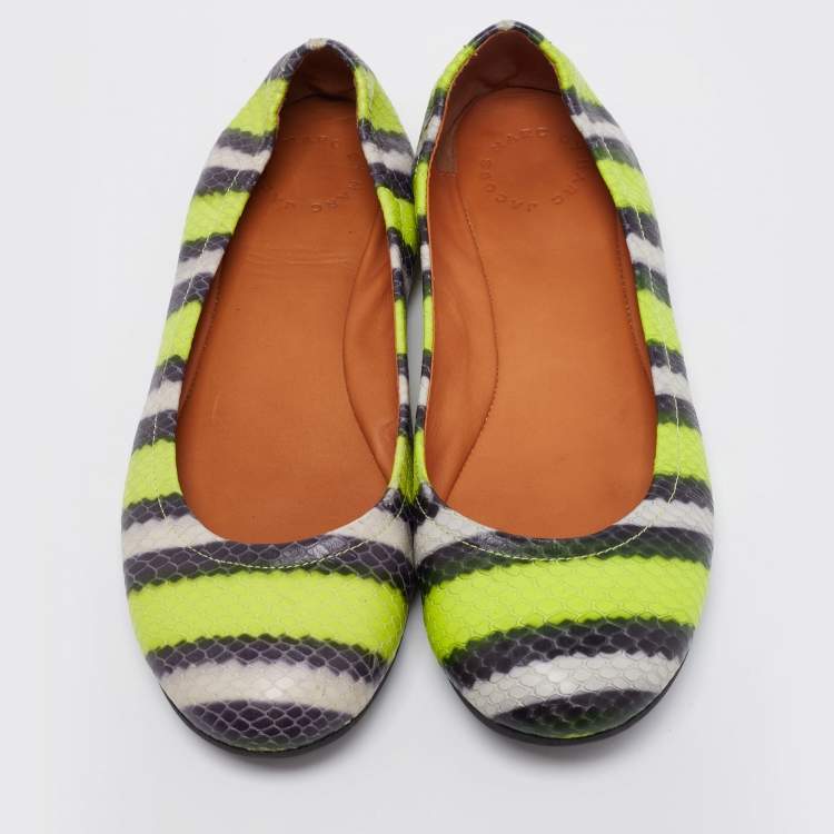 Pre Owned Marc by Marc Jacobs Multicolor Watersnake Embossed Leather Ballet Flats Size 38