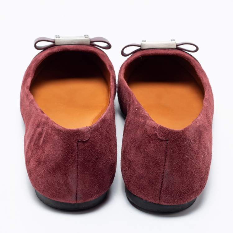 Pre Owned Marc By Marc Jacobs Burgundy Leather And Suede Ballet Flats Size 35.5
