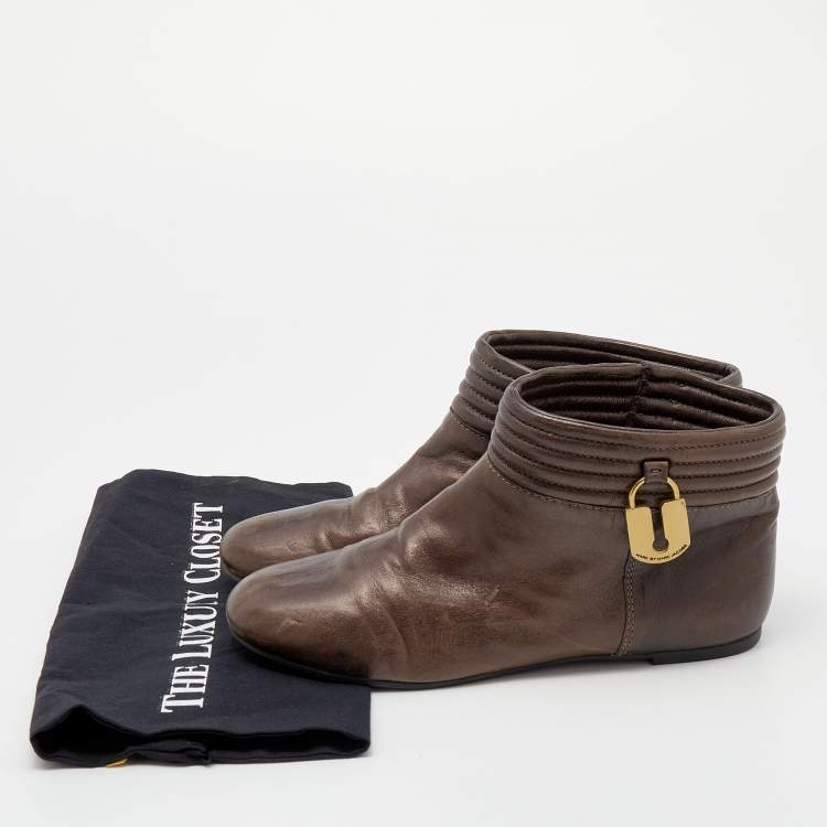 Pre Owned Marc by Marc Jacobs Metallic Brown Leather Embellished Ankle Boots Size 38
