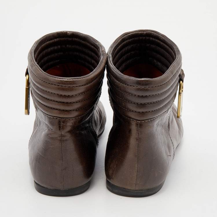 Pre Owned Marc by Marc Jacobs Metallic Brown Leather Embellished Ankle Boots Size 38