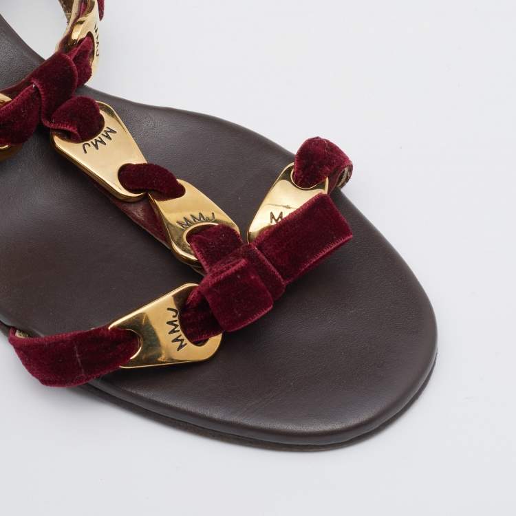 Pre Owned Marc by Marc Jacobs Burgundy Velvet Bow Block Heel Slide Sandals Size 39.5