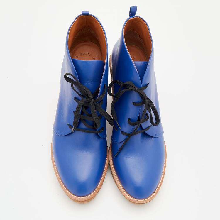 Pre Owned Marc by Marc Jacobs Blue Leather Platform Wedge Derby Size 39