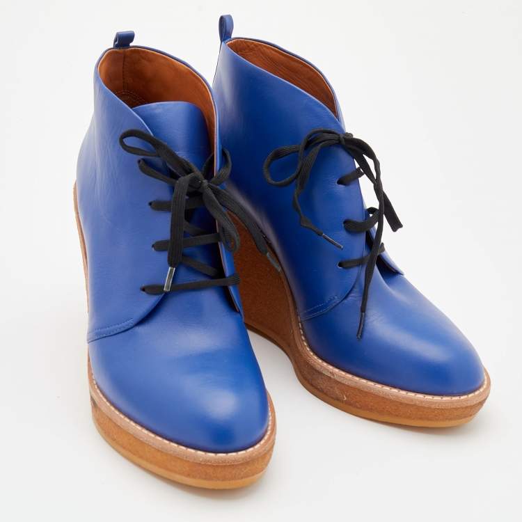 Pre Owned Marc by Marc Jacobs Blue Leather Platform Wedge Derby Size 39