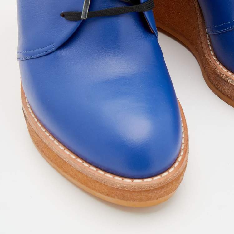 Pre Owned Marc by Marc Jacobs Blue Leather Platform Wedge Derby Size 39