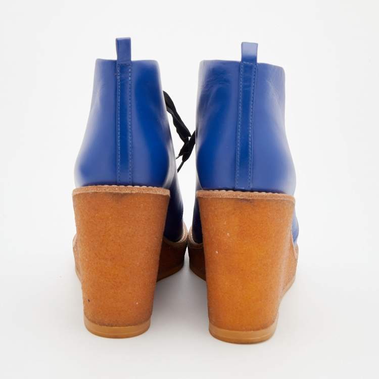 Pre Owned Marc by Marc Jacobs Blue Leather Platform Wedge Derby Size 39