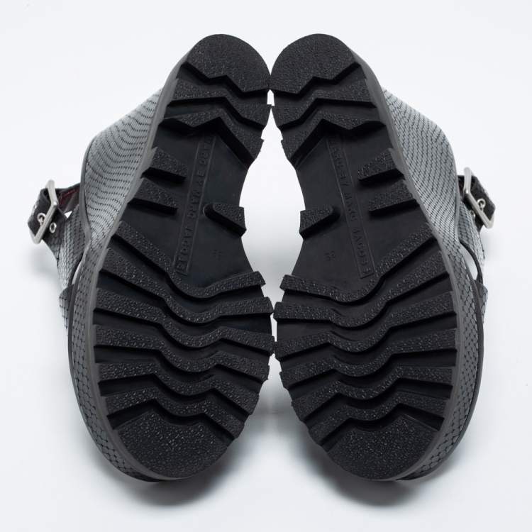 Pre Owned Marc by Marc Jacobs Black Snakeskin Embossed Leather Irving Cross Strap Platform Wedge Sandals Size 38