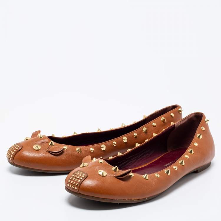 Pre Owned Marc by Marc Jacobs Brown Leather Spike Mouse Ballet Flats Size 41
