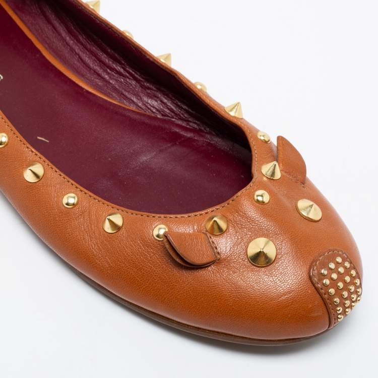 Pre Owned Marc by Marc Jacobs Brown Leather Spike Mouse Ballet Flats Size 41