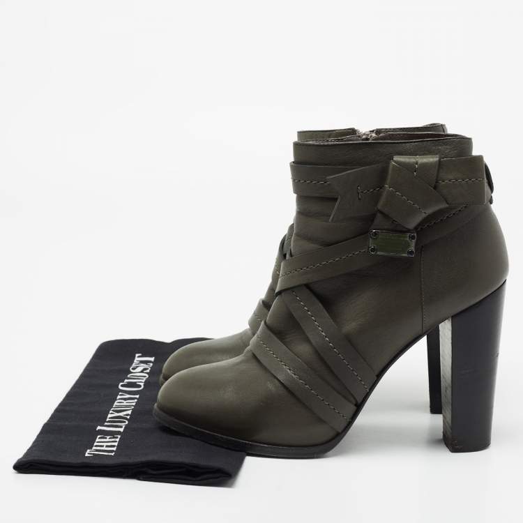 Pre Owned Marc by Marc Jacobs Dark Green Leather Strappy Ankle Booties Size 40
