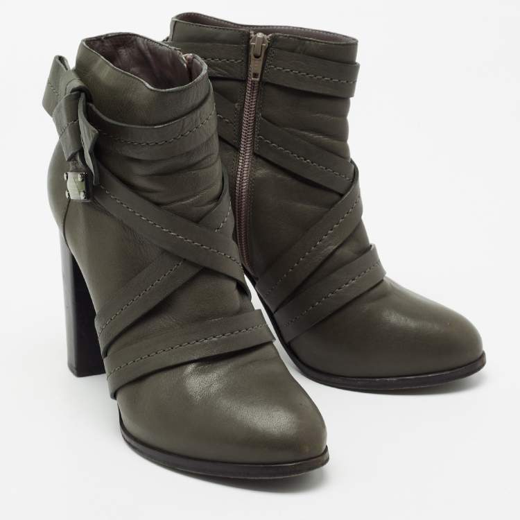 Pre Owned Marc by Marc Jacobs Dark Green Leather Strappy Ankle Booties Size 40