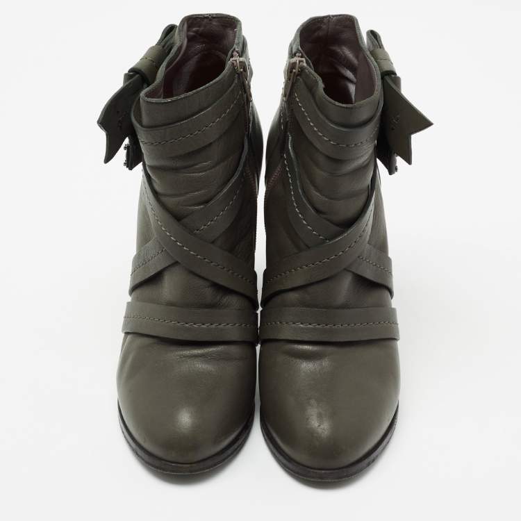 Pre Owned Marc by Marc Jacobs Dark Green Leather Strappy Ankle Booties Size 40