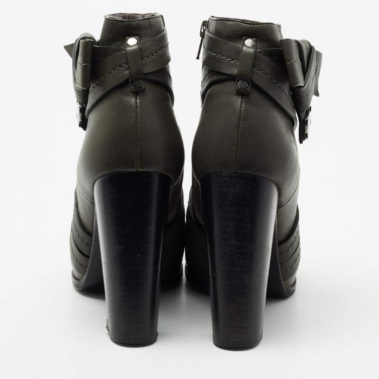 Pre Owned Marc by Marc Jacobs Dark Green Leather Strappy Ankle Booties Size 40