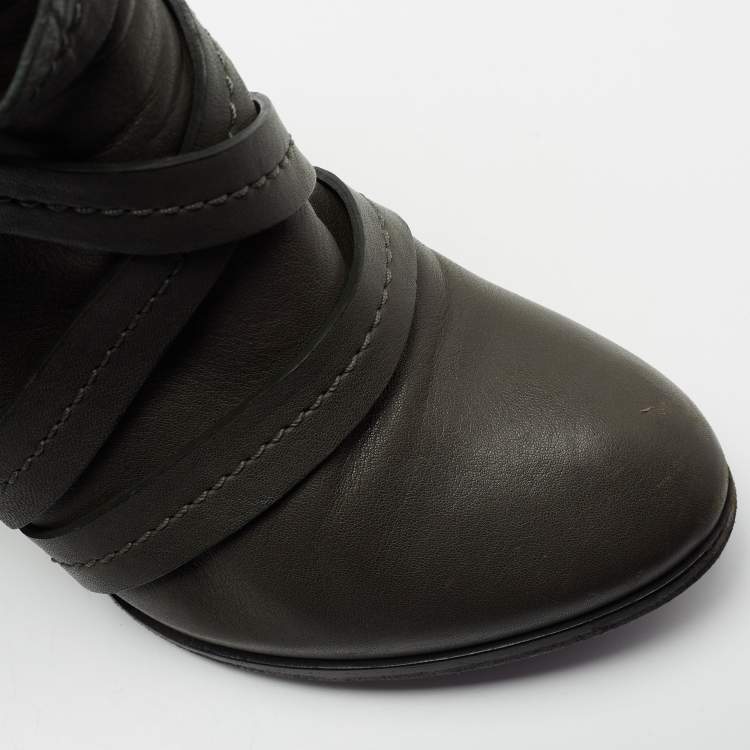 Pre Owned Marc by Marc Jacobs Dark Green Leather Strappy Ankle Booties Size 40