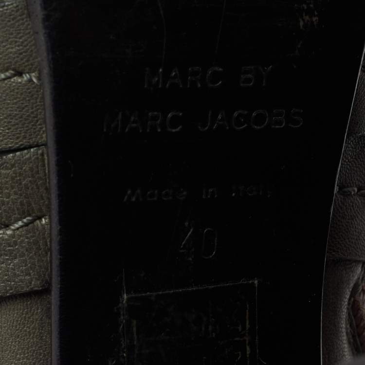 Pre Owned Marc by Marc Jacobs Dark Green Leather Strappy Ankle Booties Size 40