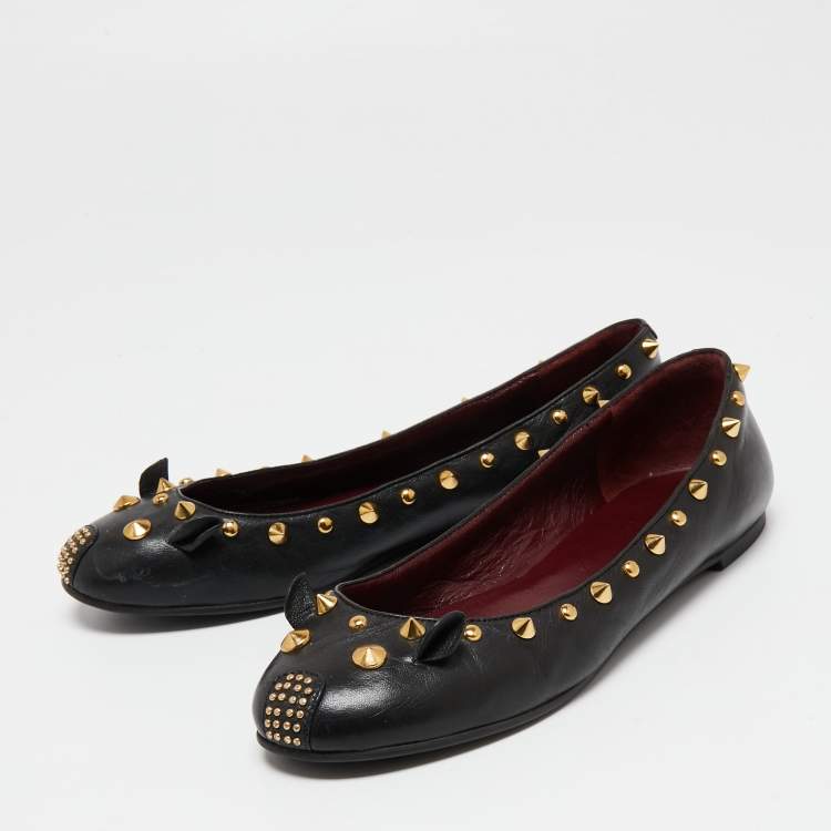 Pre Owned Marc by Marc Jacobs Black Leather Spike Mouse Ballet Flats Size 37.5