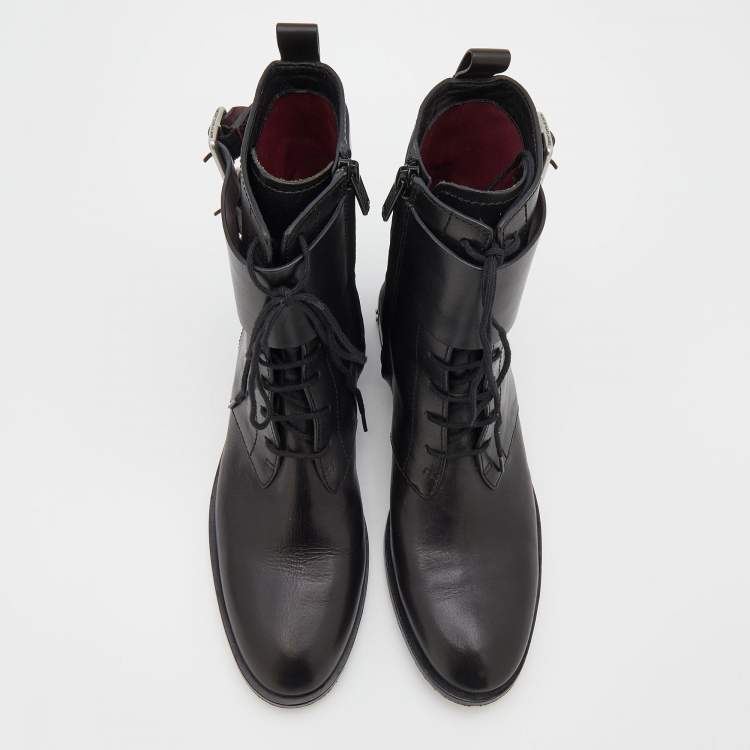 Pre Owned Marc by Marc Jacobs Black Leather Lace Up Ankle Length Boots Size 38