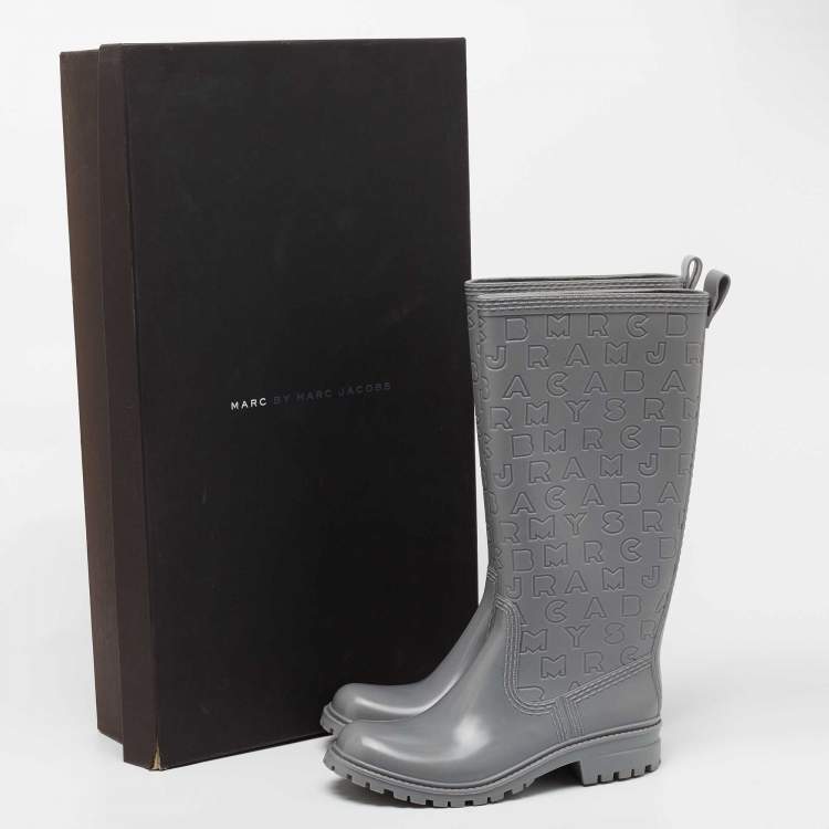 Pre Owned Marc by Marc Jacobs Grey Rubber Alphabet Rain Boots Size 39