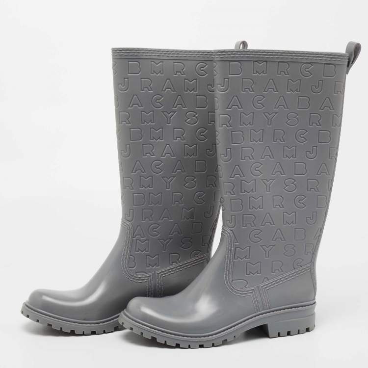 Pre Owned Marc by Marc Jacobs Grey Rubber Alphabet Rain Boots Size 39