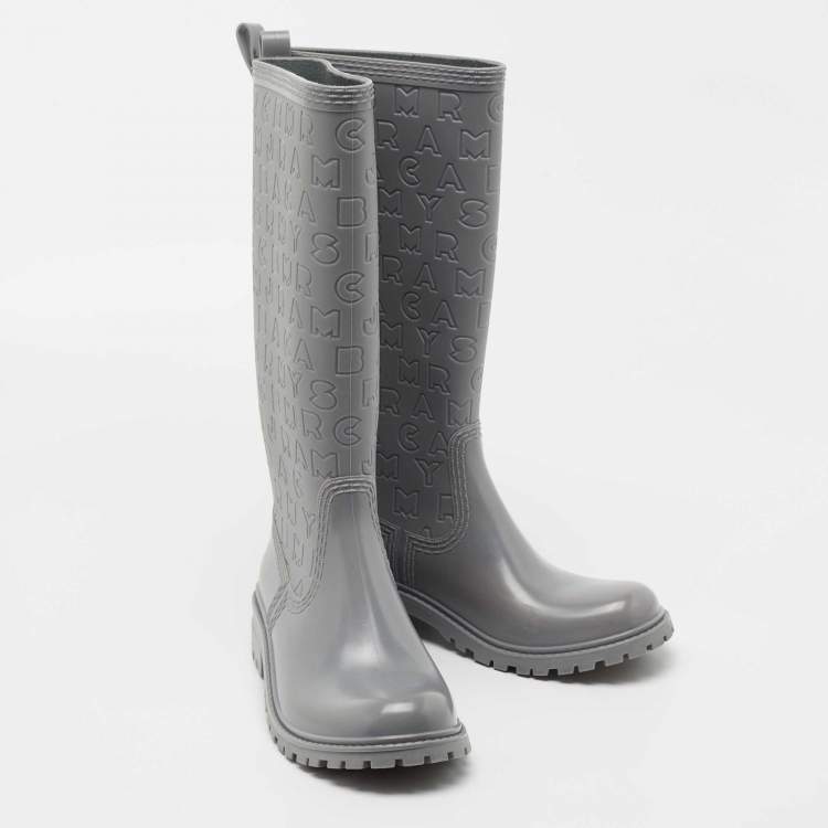 Pre Owned Marc by Marc Jacobs Grey Rubber Alphabet Rain Boots Size 39