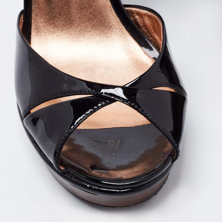Pre Owned Marc by Marc Jacobs Black Patent Leather Ankle Strap Platform Sandals Size 37