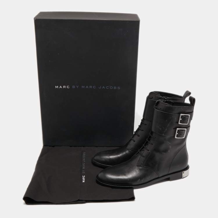 Pre Owned Marc by Marc Jacobs Black Leather Lace Up Ankle Length Boots Size 36