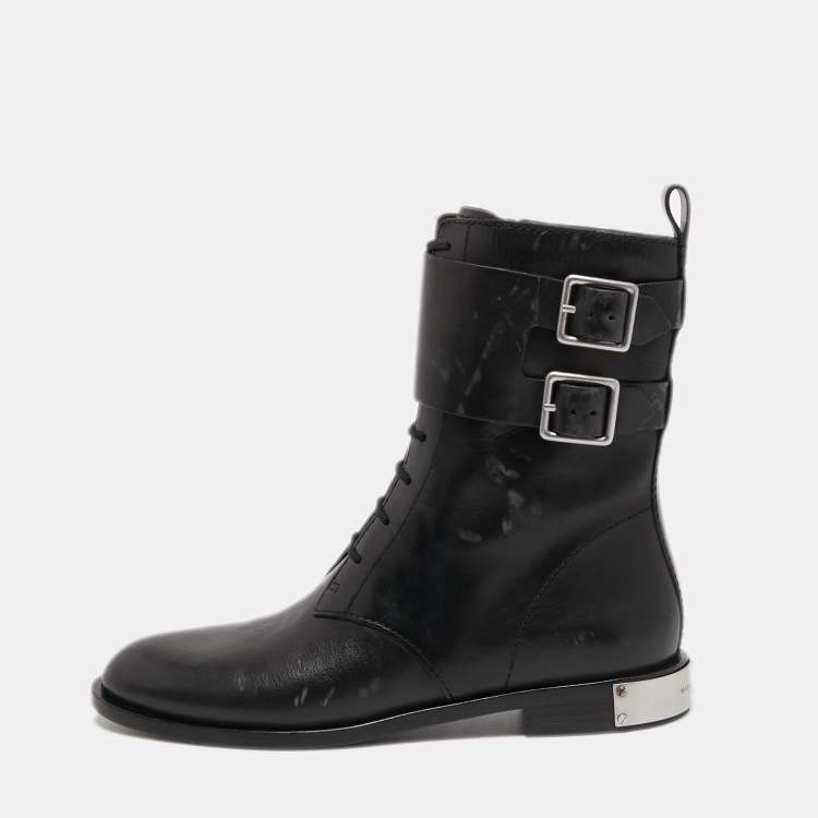 Pre Owned Marc by Marc Jacobs Black Leather Lace Up Ankle Length Boots Size 36