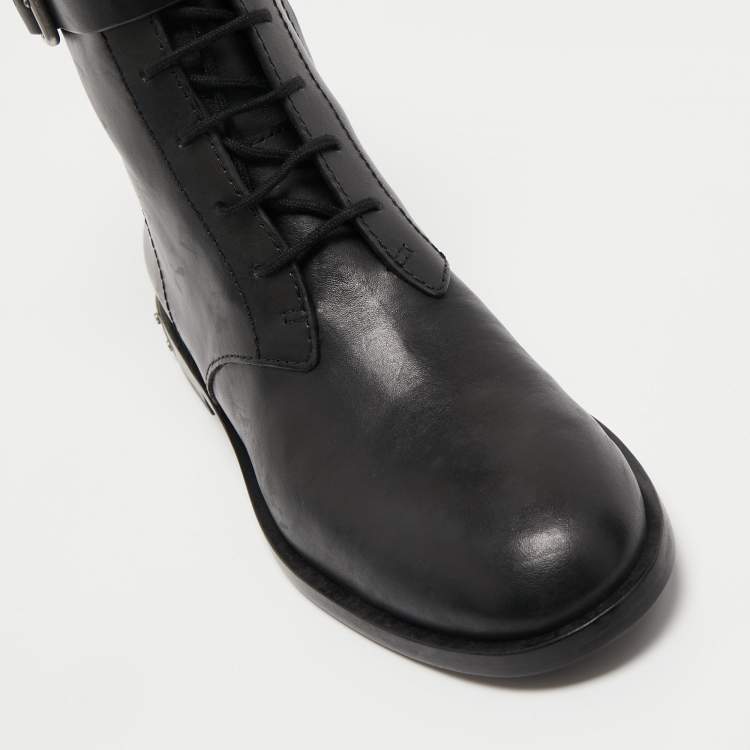 Pre Owned Marc by Marc Jacobs Black Leather Lace Up Ankle Length Boots Size 36