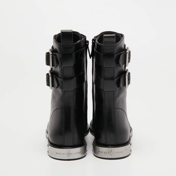 Pre Owned Marc by Marc Jacobs Black Leather Lace Up Ankle Length Boots Size 36