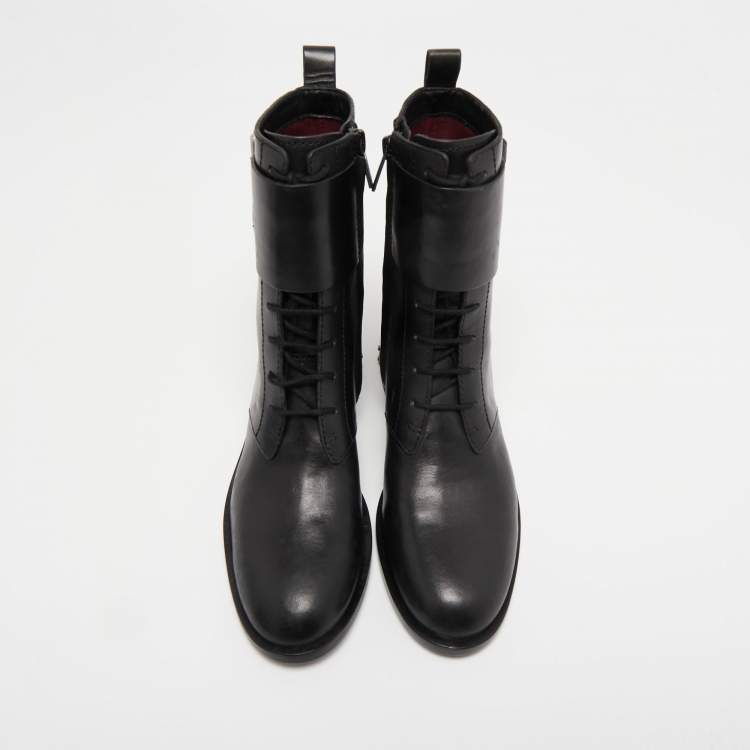Pre Owned Marc by Marc Jacobs Black Leather Lace Up Ankle Length Boots Size 36
