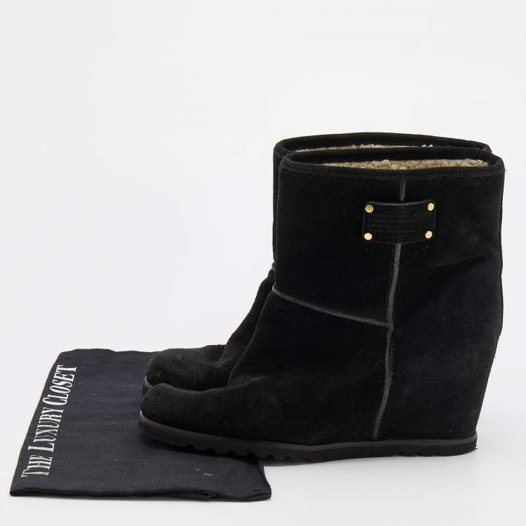 Pre Owned Marc By Marc Jacobs Black Suede Wedge Ankle Length Boots Size 38.5