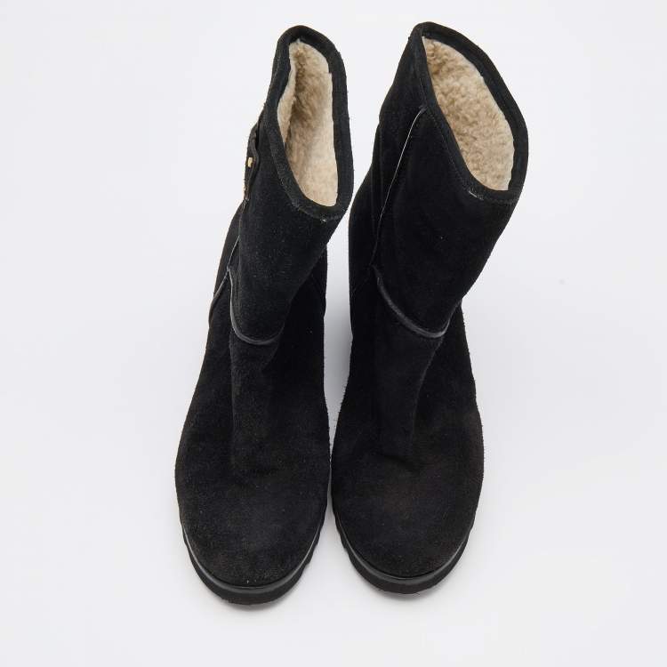 Pre Owned Marc By Marc Jacobs Black Suede Wedge Ankle Length Boots Size 38.5