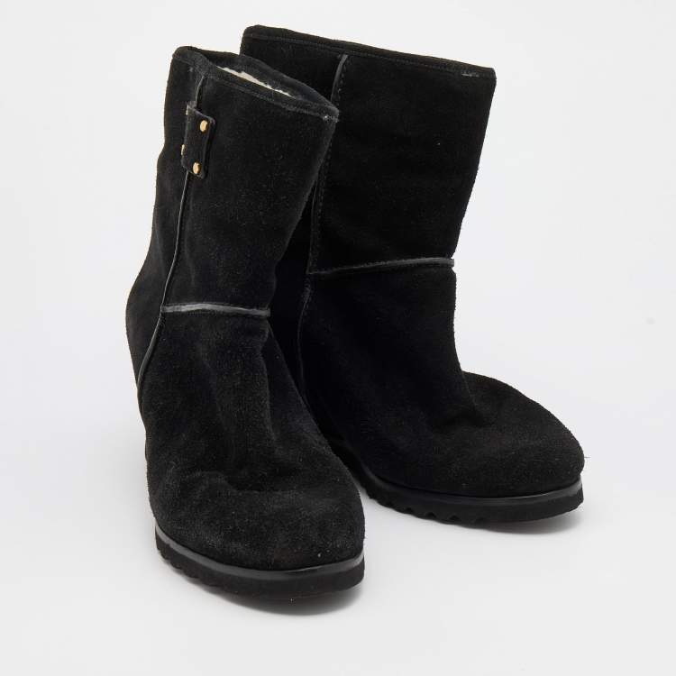 Pre Owned Marc By Marc Jacobs Black Suede Wedge Ankle Length Boots Size 38.5