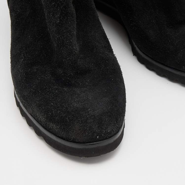 Pre Owned Marc By Marc Jacobs Black Suede Wedge Ankle Length Boots Size 38.5