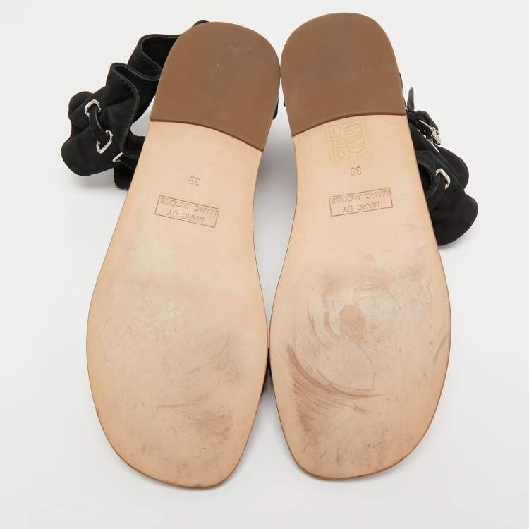 Pre Owned Marc by Marc Jacobs Black Suede Ankle Cuff Flat Sandals Size 39