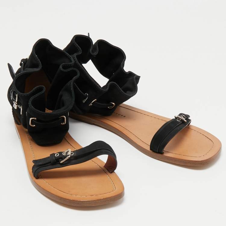 Pre Owned Marc by Marc Jacobs Black Suede Ankle Cuff Flat Sandals Size 39