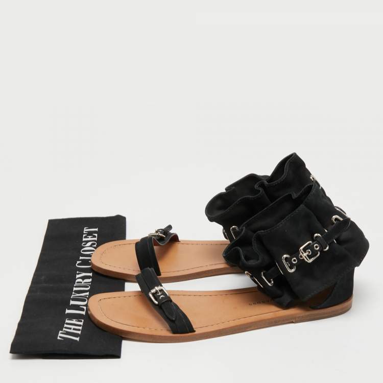 Pre Owned Marc by Marc Jacobs Black Suede Ankle Cuff Flat Sandals Size 39