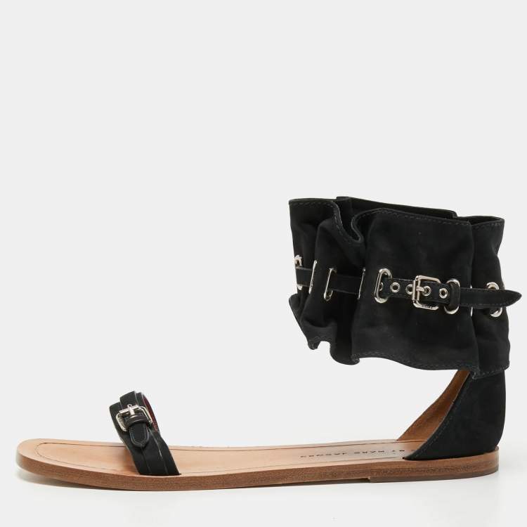 Pre Owned Marc by Marc Jacobs Black Suede Ankle Cuff Flat Sandals Size 39