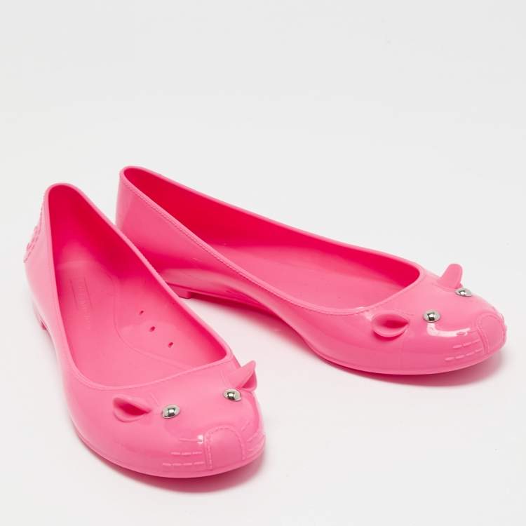 Pre Owned Marc by Marc Jacobs Neon Pink Rubber Mouse Ballet Flats Size 40