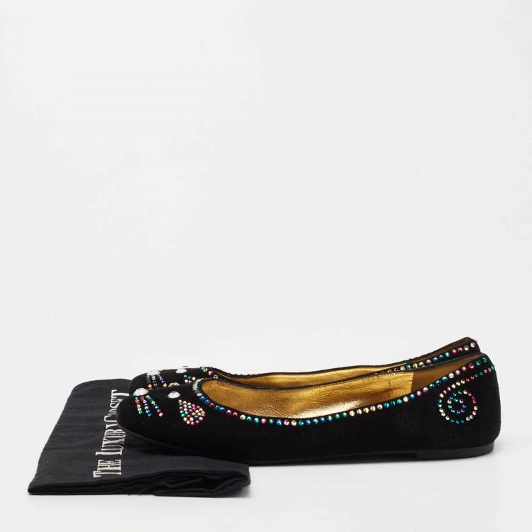 Pre Owned Marc by Marc Jacobs Black Suede Crystal Embellished Mouse Ballet Flats Size 40.5