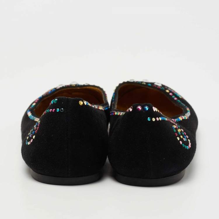 Pre Owned Marc by Marc Jacobs Black Suede Crystal Embellished Mouse Ballet Flats Size 40.5
