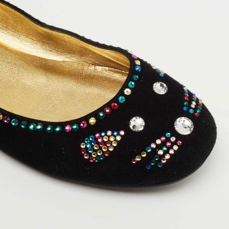 Pre Owned Marc by Marc Jacobs Black Suede Crystal Embellished Mouse Ballet Flats Size 40.5