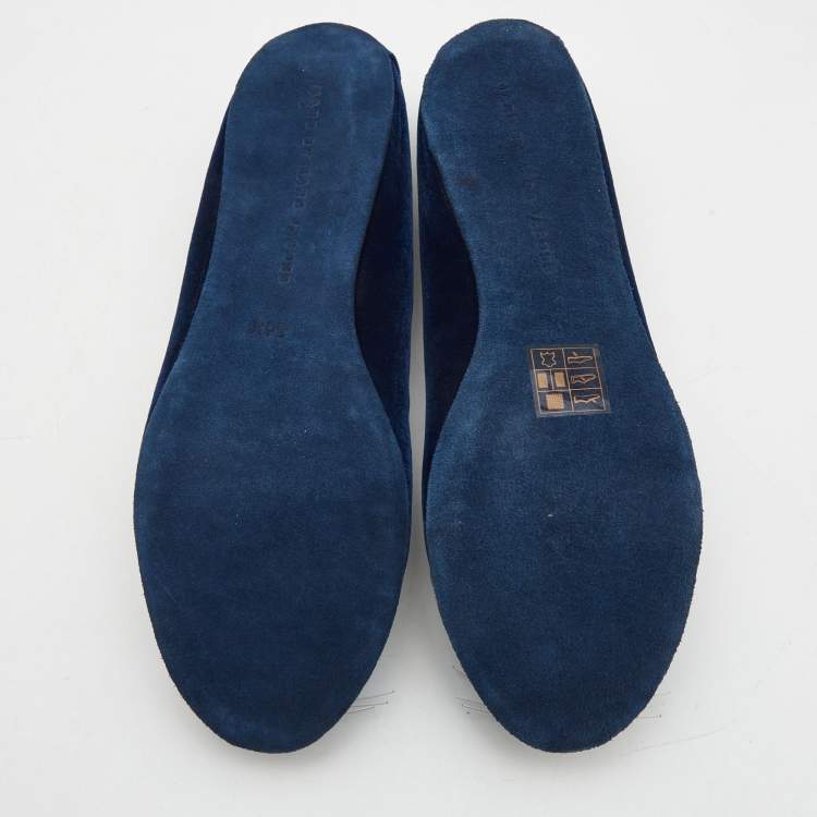 Pre Owned Marc by Marc Jacobs Navy Blue Velvet and Leather Cat Ballet Flats Size 36.5