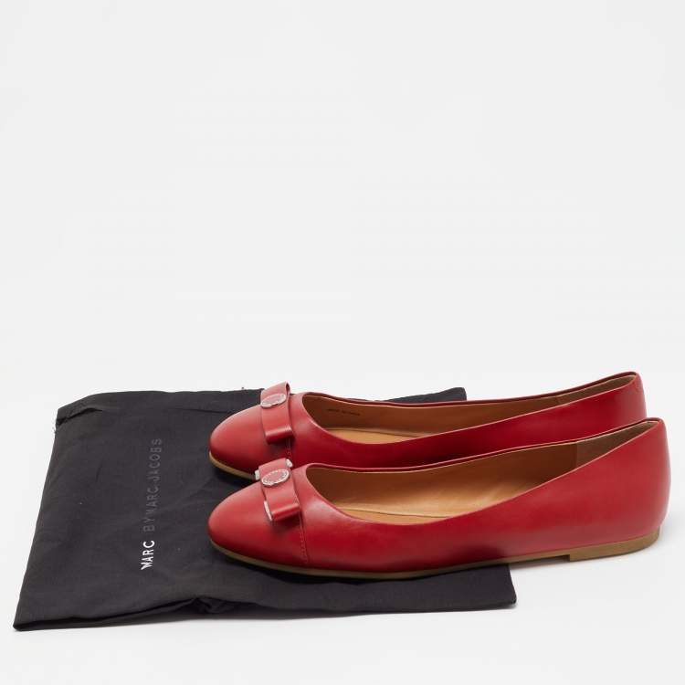 Pre Owned Marc by Marc Jacobs Red Leather Ballet Flats Size 36.5