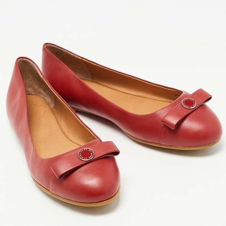 Pre Owned Marc by Marc Jacobs Red Leather Ballet Flats Size 36.5